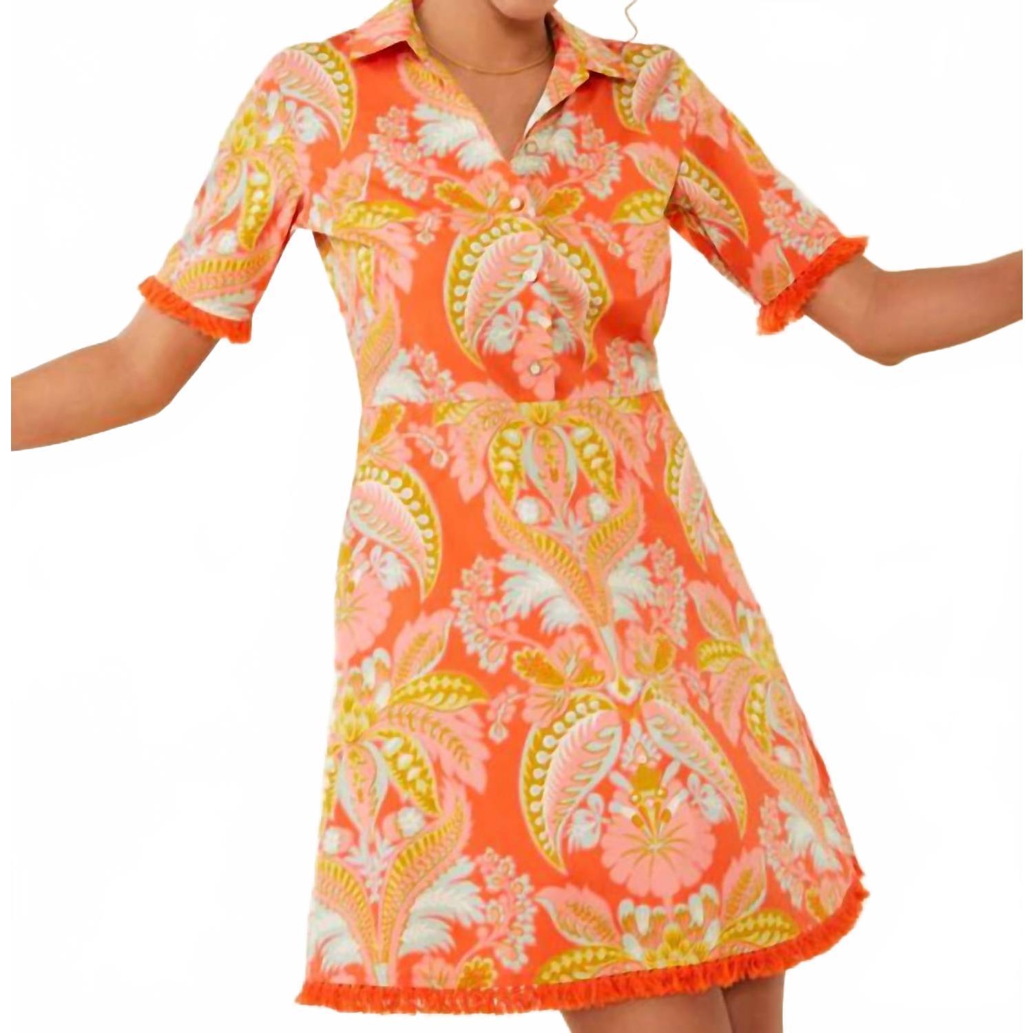 New Spartina 449 Ezra River Club Damask Shirt Dress In Orange Pink Green